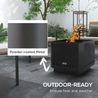 Outsunny Smokeless Fire Pit, 48 cm Portable Wood Burning Firepit, Square Metal Bonfire Stove with Poker, Black(m-5)