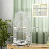 PawHut Cage pour Oiseaux en Acier avec Mangeoires Perchoirs Balançoire et Plateau Amovible 50,5x41x104 cm Blanc(m-3)