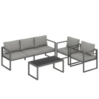 Outsunny 4 Piece Outdoor Garden Furniture Set, Patio Furniture with 3-Seater Sofa, Armchairs and Coffee Table(m-1)