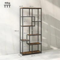HOMCOM Seven-Tier Geometric Bookcase - Brown/Black(m-3)