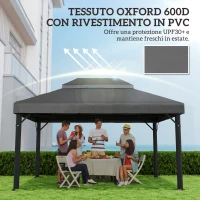 Outsunny Copertura per Gazebo da Giardino 3x4 m a 2 Livelli in Tessuto Oxford 600D con Fori di Drenaggio, Grigio Scuro(m-6)