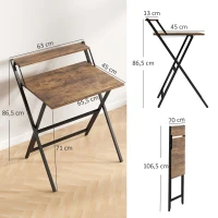 HOMCOM Escritorio plegable 65,5 x 45 cm con estante de almacenamiento para dormitorio, espacios pequeños, marrón rústico(m-3)
