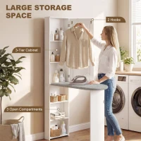 HOMCOM Opvouwbare Strijkplankkast met Deur, Interne Planken, Spiegel, Ruimtebesparende Strijktafel voor Wasverzorging, 106x35x174 cm, Wit(m-7)