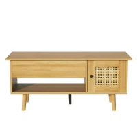 Table basse avec plateau relevable et portes en rotin, rangement pratique, 103x50x46 cm, Couleur naturelle(m-6)