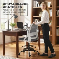 HOMCOM Silla de Escritorio de Malla Silla de Dibujo con Reposabrazos Abatibles Altura Ajustable Reposapiés Gris(m-7)