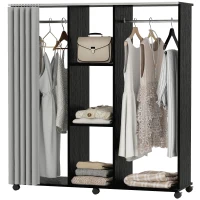 HOMCOM Armario ropero Mueble de Almacenamiento Móvil 6 ruedas 120L x 40l x 128H cm en madera Negro(m-8)