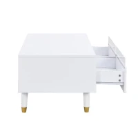 Tavolino da salotto con 2 cassetti e illuminazione LED, 110x50x40 cm, Bianco(m-8)