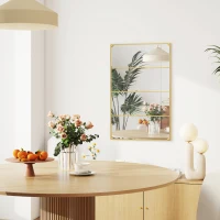 HOMCOM Espejo mural tipo ventanal rectangular estilo industrial, horizontal o vertical con 4 ganchos, en metal dorado 109 x 69 cm(m-5)