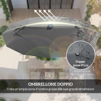 Outsunny Ombrellone doppio con Base a crocee Luci Solari, 295x150x219cm, Grigio(m-6)