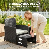 Outsunny 6 Piece Rattan Garden Furniture, Space-Saving Patio Furniture Set with Nesting Tables, Chairs, Stools, Cushions, Black(m-4)