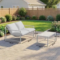 Outsunny 2-teiliges Garten-Set, Sofa mit Kissen, Couchtisch mit 3D-marmorierter gehärteter Glasplatte, 125x80x64cm, Hellgrau(m-3)