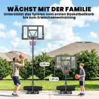 SPORTNOW Basketbalring Outdoor 135-305cm Verstelbaar Basketbalstandaard met 110x70cm Onbreekbaar Achterbord 2 Wielen(m-8)