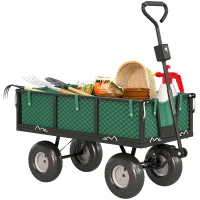 Outsunny Carro de Jardim com Rodas Grandes Alça Ajustável e Bolsa Impermeável Removível Carga 300 kg 105x51x54 cm Verde(m-10)