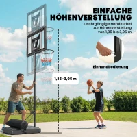 SPORTNOW Basketbalring Outdoor 135-305cm Verstelbaar Basketbalstandaard met 110x70cm Onbreekbaar Achterbord 2 Wielen(m-4)