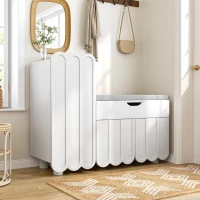 Scarpiera moderna a 3 ante con cassetto e seduta imbottita, 90x35x74.5 cm, Bianco(m-4)
