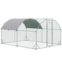 PawHut Recinto per Galline in Metallo Galvanizzato con Tetto e Copertura Anti UV, 280x380x197 cm, Argento(m-11)