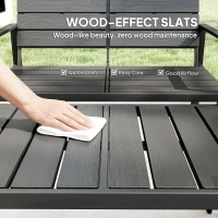 Outsunny 4 Piece Garden Furniture Set, Outdoor Sofa Set with HDPE Slatted Loveseat Armchairs Coffee Table Metal Frame, Dark Grey(m-6)