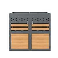 Coffre à poubelles lot de 2 avec toit végétalisé, 132x80x125 cm, Couleur naturelle(m-2)