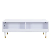 Tavolino da salotto con 2 cassetti e illuminazione LED, 110x50x40 cm, Bianco(m-9)