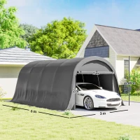 Outsunny Carport Tienda garaje 3x6 m resistente al invierno Impermeable con paredes laterales desmontables gran puerta enrollable UPF50+(m-3)