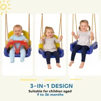 Outsunny 3 in 1 Detachable Kids Swing Seat with Seatbelt, Adjustable Rope for Indoor, Outdoor, Dark Blue(m-4)
