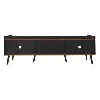 Mobile TV con 3 ante, gambe in legno e bordo rialzato, 160x39x49.5 cm, Color Legno e Nero(m-11)