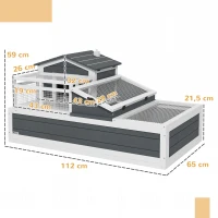 PawHut Casa para tortugas, 2 niveles, para interior y exterior, balcón, madera de abeto, gris(m-3)