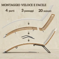 Outsunny Lettino Sdraio a S da Esterno con Cuscino, in Rattan PE e Acciaio, 175x57x80 cm, Crema(m-8)