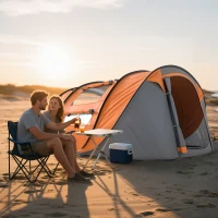 Outsunny Tienda de camping pop up 2 plazas con 2 puertas, 4 ventanas y lona impermeable, 263.5x220x123 cm, Naranja(m-5)