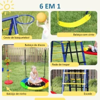 AIYAPLAY Conjunto de Baloiços 6 em 1 para Crianças com Ninho Escada Rede de Escalada Cesto 350x183x200 cm Multicolor(m-4)