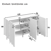 Credenza moderna con 9 ante ondulate, in MDF, 120x35x80 cm, Bianco(m-3)