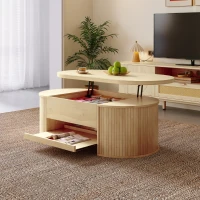 Table basse relevable avec étagère extensible et plateau de table réglable, Table basse avec côtés en bois courbés, 110x55,5x40 cm, Couleur naturelle(m-5)