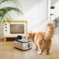 PawHut Fontaine à eau pour chat automatique en inox 5L, silencieuse, distributeur eau chat 3-étapes filtre chargeur USB, argent(m-10)