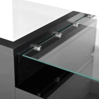 Table basse avec éclairage d'ambiance LED, étagère en verre & surface laquée brillante, 90x45x35,5 cm, Blanc+Noir(m-7)