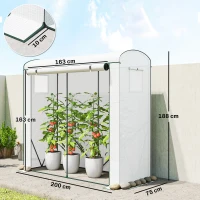 Outsunny Mini Greenhouse, Garden Tomato Growhouse with Roll-Up Door and 2 Mesh Windows, PE Cover, 200 x 75 x 188 cm, White(m-3)