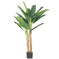 HOMCOM Árbol de Plátano Artificial 150 cm Planta Artificial Decorativa con Maceta y  2 Troncos para Hogar Oficina Salón Verde