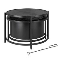 Outsunny Lareira 66 x 63 x 41 cm Redonda Lareira com Grelha Atiçador Tampa Suporte Preto(m-1)