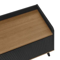 Mobile TV con 3 ante, gambe in legno e bordo rialzato, 160x39x49.5 cm, Color Legno e Nero(m-6)