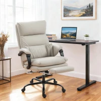 HOMCOM Silla de Oficina con Masaje y Calefacción, Reclinable 135° con Reposapiés en Piel PU, Gris Claro(m-2)