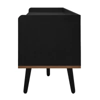 Mobile TV con 3 ante, gambe in legno e bordo rialzato, 160x39x49.5 cm, Color Legno e Nero(m-10)