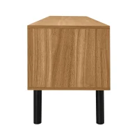 Meuble TV à trois portes, pieds en bois solides, 170x38x47 cm, Couleur naturelle+Noir(m-10)