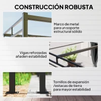 Outsunny Pérgola de Jardín 3x3 m con Techo Retráctil y Cortinas Protección UV30+ Estructura Metálica para Patio Terraza Gris(m-6)