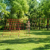 AIYAPLAY Ninja Line Kinderen 10m Slackline Set met turnringen schommel klimladder klimnet voor 3-6 jaar 1000x300x180 cm Rood(m-2)