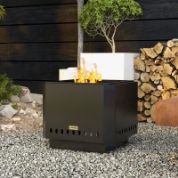 Outsunny Smokeless Fire Pit, 48 cm Portable Wood Burning Firepit, Square Metal Bonfire Stove with Poker, Black(m-7)