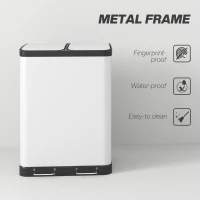 HOMCOM Dubbele prullenbak, 2 x 30L, vingerafdrukbestendig, pedaal, uitneembare binnenbakken, grijs(m-7)