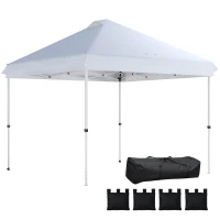 Outsunny Carpa de jardín exterior 3x3 m, carpa plegable pop-up, ruedas, protección solar UPF50+, altura ajustable, blanco(m-7)