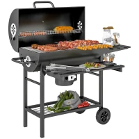 Outsunny Parrilla de carbón de acero BBQ Smoker con tapa asas termómetro ruedas móvil 114 x 65 x 95 cm(m-6)