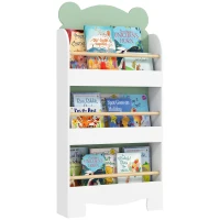 AIYAPLAY Kinderboekenrek, 3-laags boekenrek met beer thema voor speelgoed en boeken, kinderkamer, 55 x 15 x 110 cm, groen(m-11)