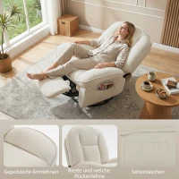 HOMCOM Sillón relax, sillón giratorio con función de balanceo y reclinable, asiento profundo, respaldo grueso, montaje fácil, crema(m-4)