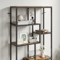 HOMCOM Seven-Tier Geometric Bookcase - Brown/Black(m-9)
